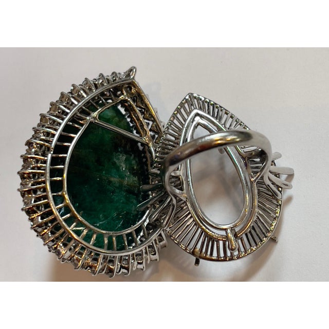 Emerald 55 Carat Pear Shape Emerald Cabochon & 5.5 Ct Diamond Ring /Pendant 14 Kt Gold For Sale - Image 8 of 18