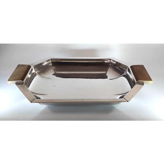 Christofle-Gallia Art Deco style octagonal bread basket with Macassar ebony handles. 1930-1940. France. Dimensions: 13.3 x...
