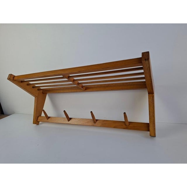 Mid-Century Modern Czechoslovak Wooden Wall Coat Rack with Shelf, 1970 For Sale - Image 12 of 15