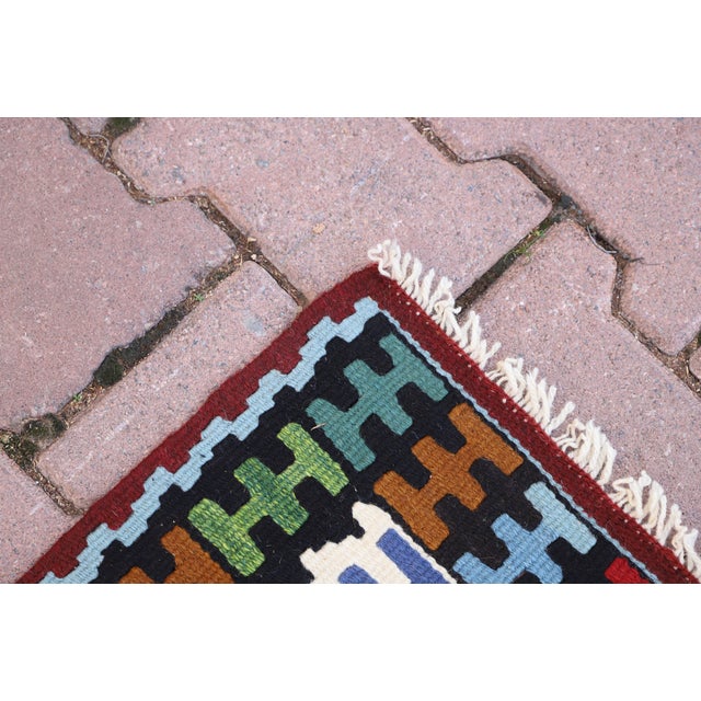 Burgundy 1970s Geometric Oushak Hand Knotted Luxury Wool Kilim Rug For Sale - Image 8 of 9