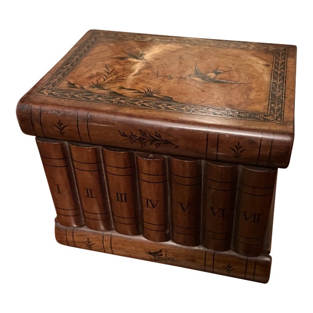 Antique Marquetry Inlaid Faux Book Front "Hidden Storage" Box For Sale