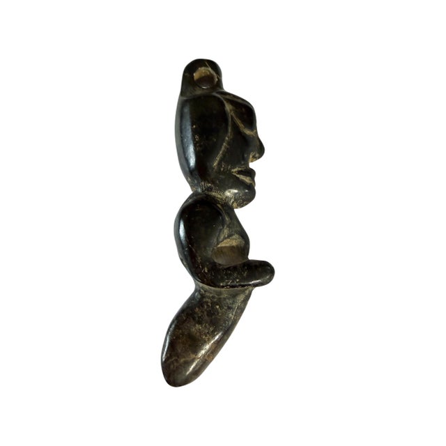 HongShan Style Culture Black Carved Jade Primitive Figure 3.5" H For Sale - Image 4 of 7