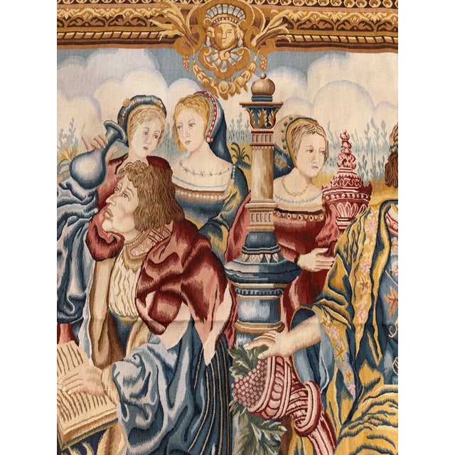 Textile Vintage European Courtly Music Scene Figural Wall Tapestry - 5'5" X 5'1 For Sale - Image 7 of 9