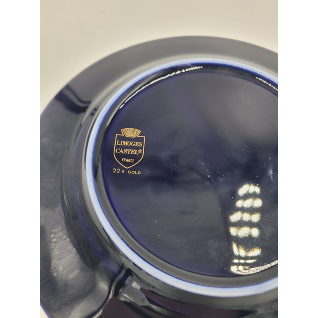 French Provincial Vintage Limoges Castel Cobalt Blue & 22k Gold Courting Couple Decorative Plate For Sale - Image 3 of 12