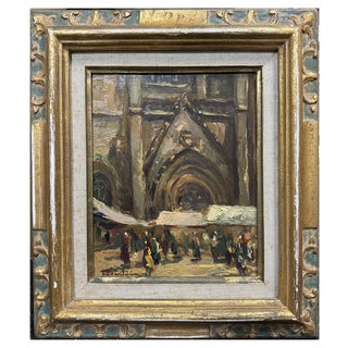 Marcel Bertoin, Outdoor Scene, Oil on Wood For Sale
