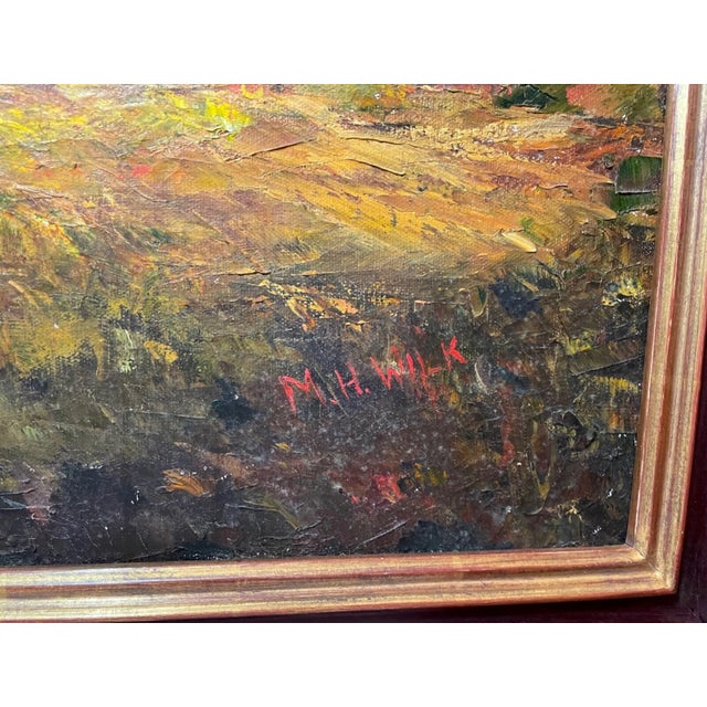 1980s Large m.h. Wilk, Autumnal Farm Landscape Expressionism Oil Painting on Canvas For Sale In New York - Image 6 of 12