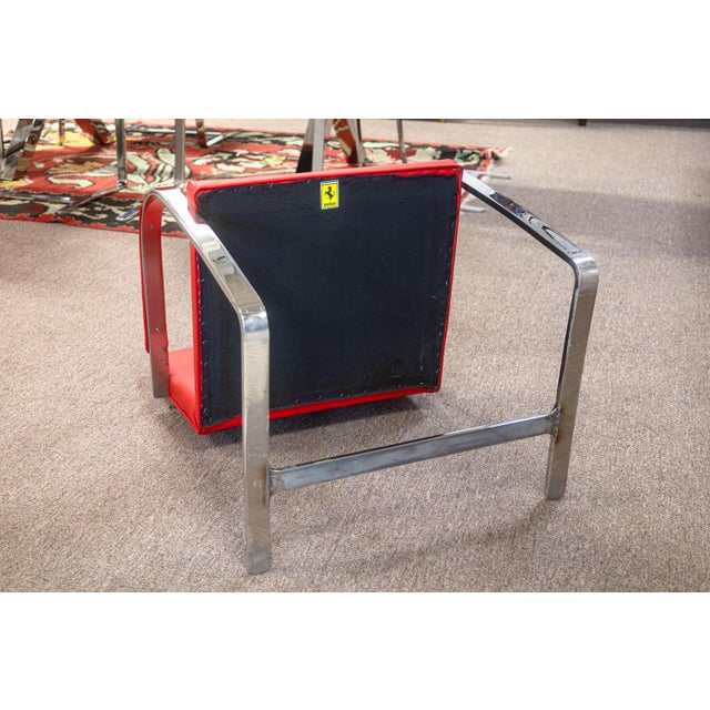 Animal Skin Set of 6 Knoll Brno Flat Bar Chrome Chairs With Authentic Ferrari Red Leather For Sale - Image 7 of 12