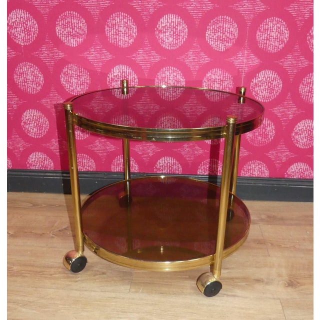 Hollywood Regency Brass & Glass Tea Cart For Sale - Image 4 of 10