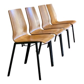 Mid- Century Modern Vintage 1960’s Drabert of Germany Bent Wood Stacking Chair- Set of 4 For Sale