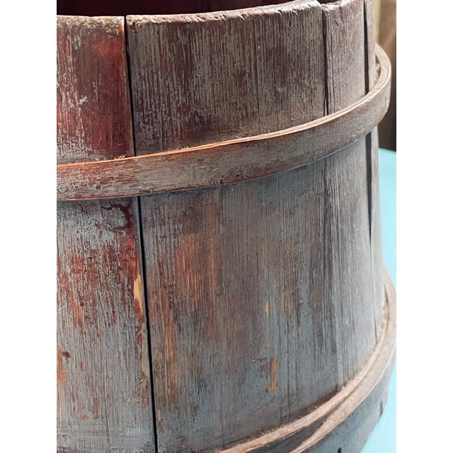American Late 19th Century Primitive Staved Wood Bucket in Original Blue Wash For Sale - Image 3 of 13