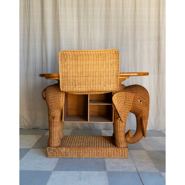 1970s Vintage Elephant Wicker Bar Cart For Sale - Image 5 of 10