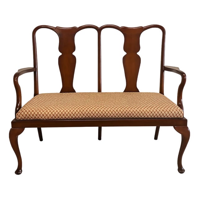 20th Century Queen Anne Style Mahogany Settee With Upholstered Seat For Sale