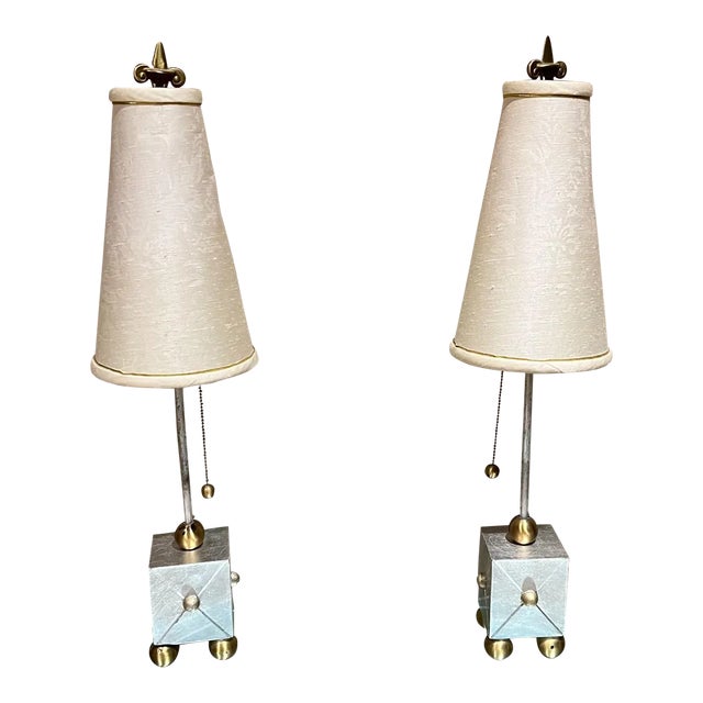 Pair French Table Lamps in Style of Maison Le Dauphin, Brass Hollywood Regency For Sale