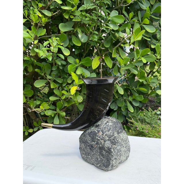 Contemporary Vintage Maitland-Smith Sculptural Horn Candleholder With Stone Base For Sale - Image 3 of 10