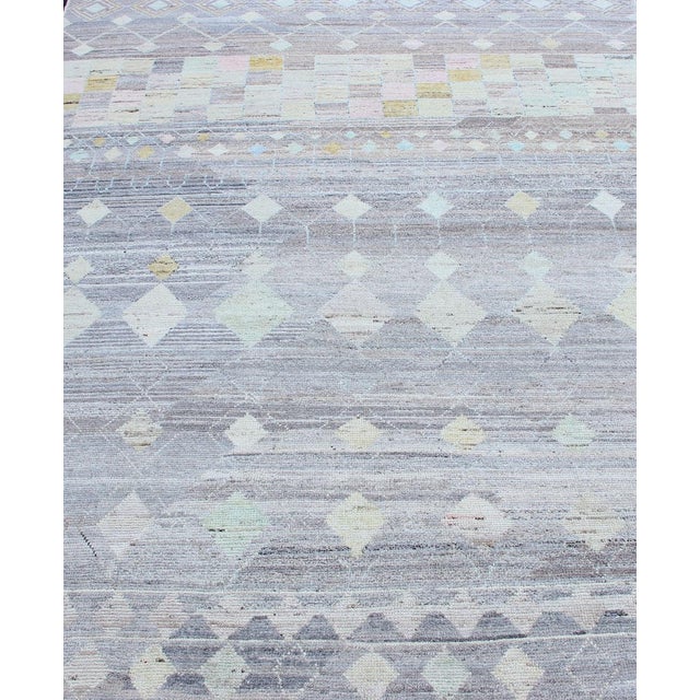Tribal Casual Modern Design Rug in Light Grey and Pops of Colors 6'10 X 9'5 For Sale - Image 3 of 16
