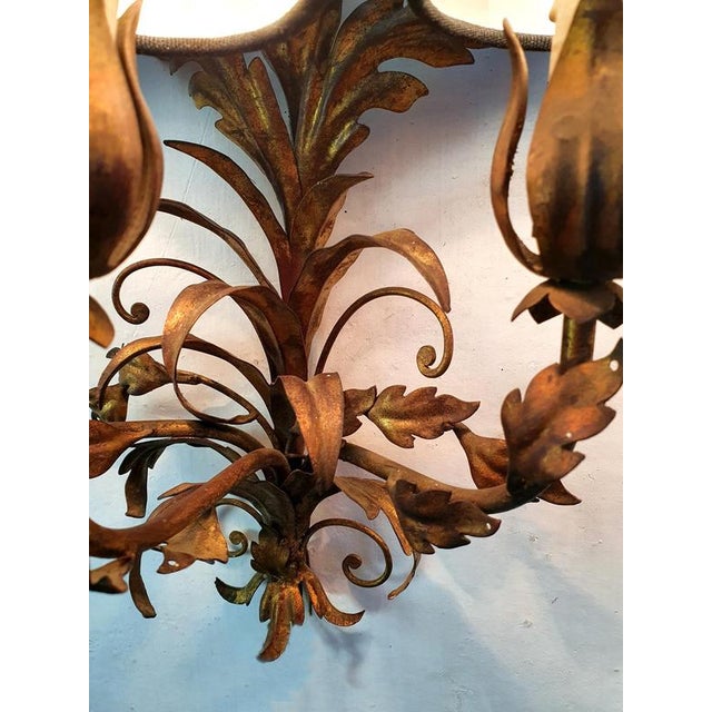 1950s Mid-Century Venetian Tole Wall Sconces with Gilded Leaves, 1950s, Set of 2 For Sale - Image 5 of 11