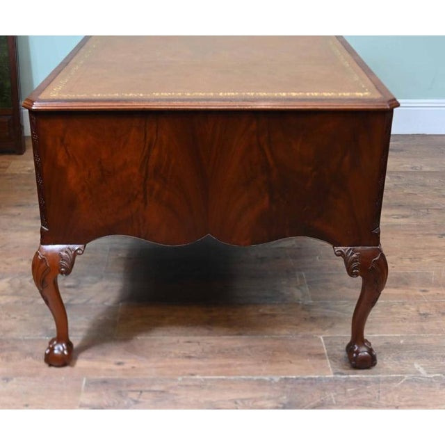 19th Century Victorian Mahogany Chippendale Desk with Leather Top, 1890 For Sale - Image 5 of 9