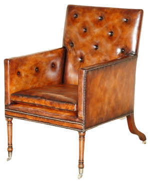 George III Brown Leather Chesterfield Armchair, 1780s
