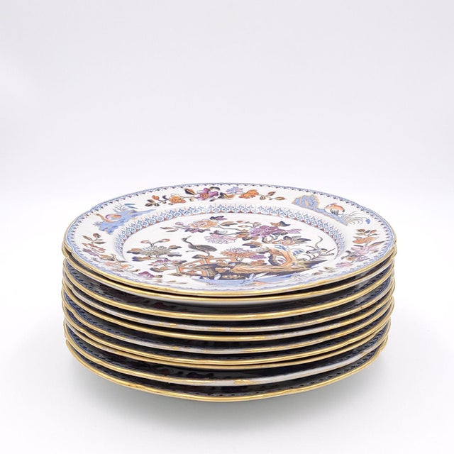 Set of 10 Davenport Stone China Crane Pattern Dinner Plates, Circa 1820