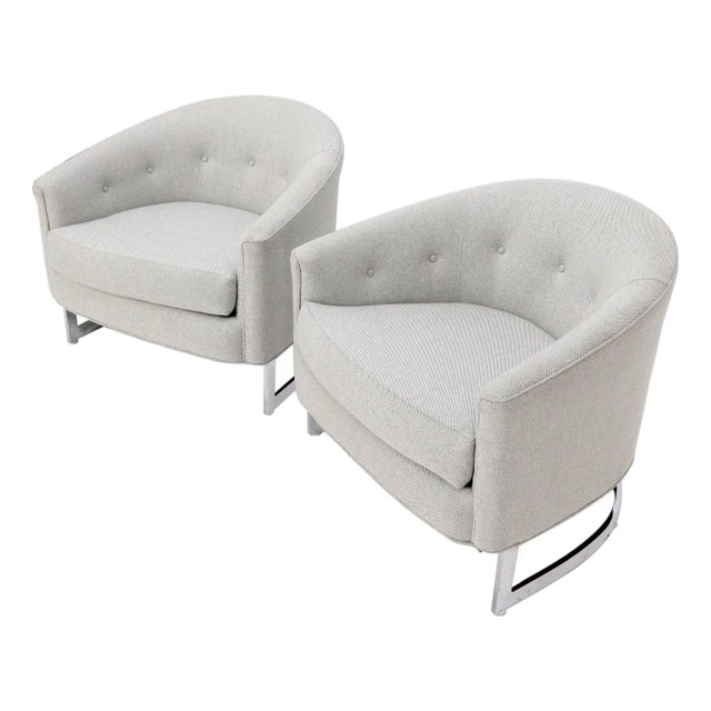 New Basket Weave Wool Flax Blend Upholstery Barrel Back Lounge Chairs For Sale