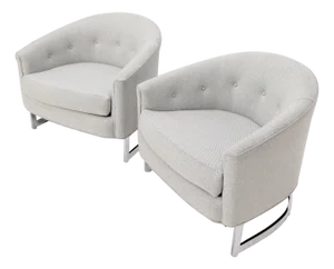 New Basket Weave Wool Flax Blend Upholstery Barrel Back Lounge Chairs