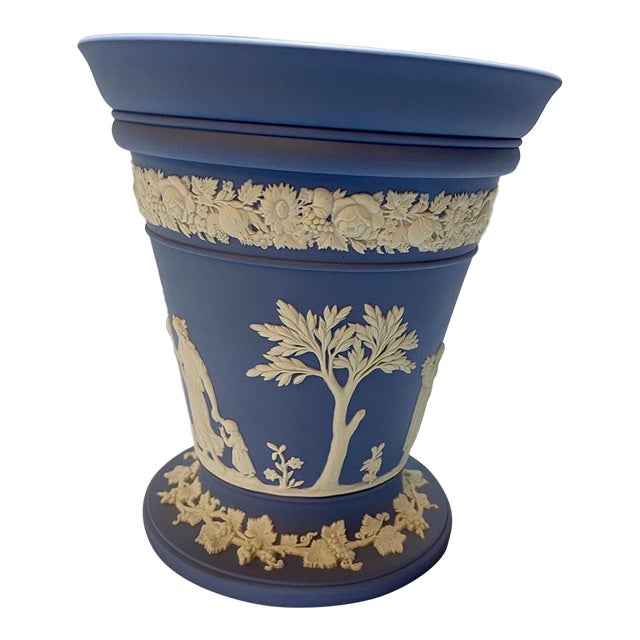 Vintage MCM Wedgwood Jasperware Blue & White Vase Flower Frog For Sale