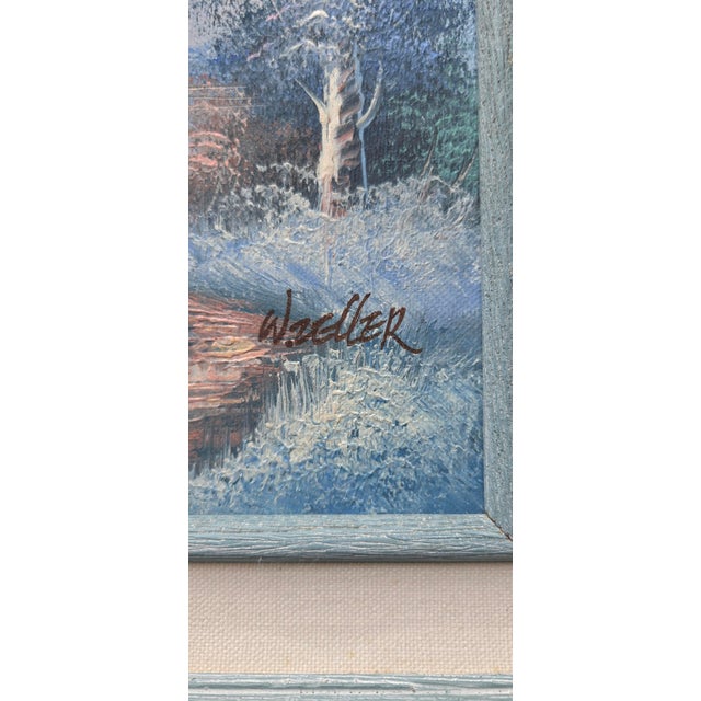Beautiful original oil painting by artist W. Zeller. Featuring a tranquil winter landscape, the artwork depicts a...