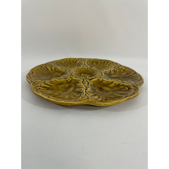 Gien 1950s French Gien Majolica Olive Green Oyster Plate For Sale - Image 4 of 15