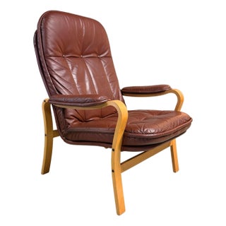 Mid 20th Century Danish Modern Bentwood Leather Armchair For Sale