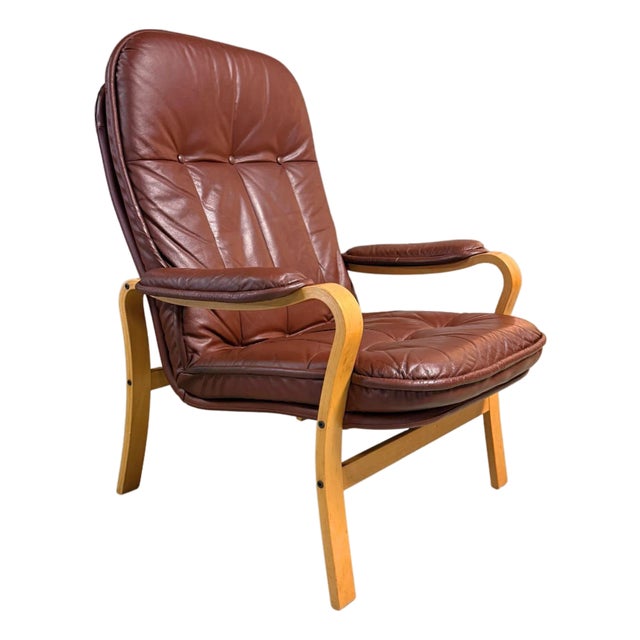 Mid 20th Century Danish Modern Bentwood Leather Armchair For Sale