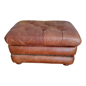 1990s Vintage Ralph Lauren Style Cognac Leather Trunk Ottoman
