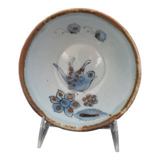 El Palomar Ken Edwards Blue Bird Flower Tonala Mexico Folk Art Pottery 6" Bowl For Sale