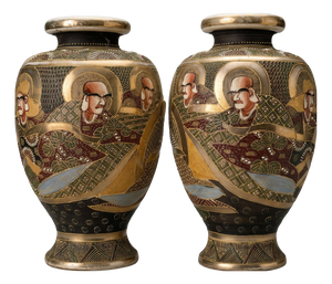 Japanese Satsuma Polychrome Vases with Gilt Decoration and Figures, 1890s, Set of 2