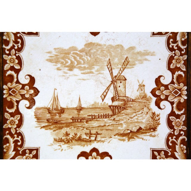 French 19th Century French Carved Oak Musical Hot Dish Trivet With Hand-Painted Tile For Sale - Image 3 of 6