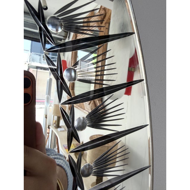 Mid-Century Modern wall mirror with palmettes decor glass, nice dimensions for this type of mirror by the italian...