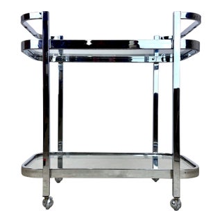 1970’s Polished Chrome & Glass Milo Baughman Two-Tier Tea / Bar Cart For Sale