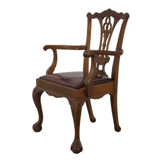 Chippendale 18th C. Style Mahogany Armchair W. Leather Seat For Sale