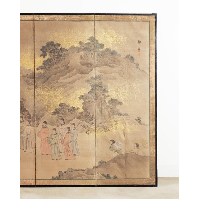 19th C. Japanese Edo Six Panel Screen Chinese Official's Gathering For Sale In Sacramento - Image 6 of 18
