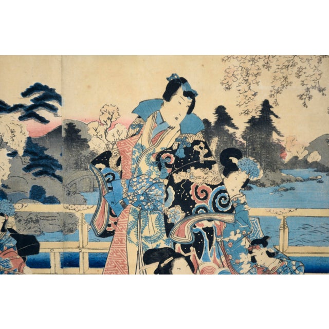 Elegant Amusements of Eastern Genji - Japanese Triptych Woodblock Print on Paper by Utagawa Kunisada (Toyokuni Iii) For Sale - Image 10 of 11