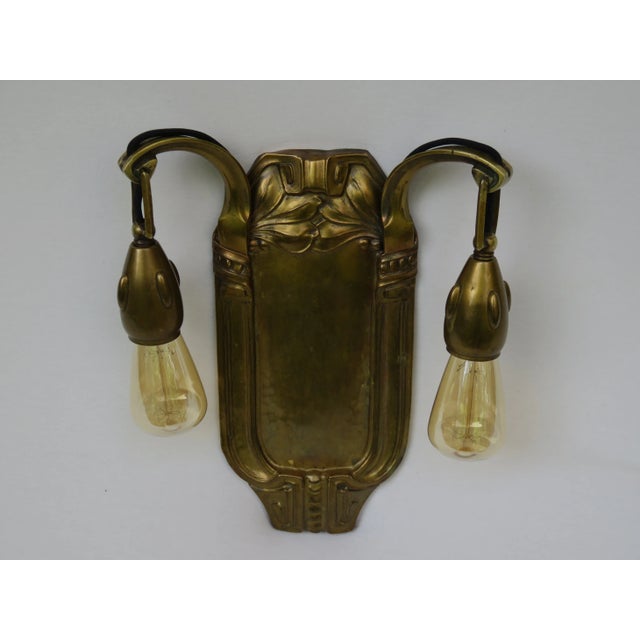 Antique Art Nouveau Brass Wall Lights, Set of 2 For Sale - Image 3 of 18