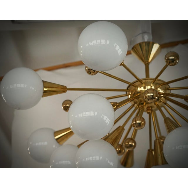 Mid-Century Modern Mid-Century Murano White Art Glass and Brass Chandelier and Pendant For Sale - Image 3 of 10