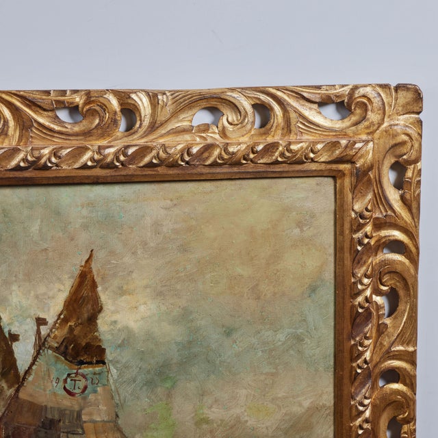 Baroque Sicilian Boats in Harbor Oil on Canvas, Unknown For Sale - Image 3 of 7