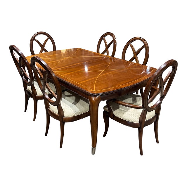 Late 20th Century Thomasville Bogart Collection Dining Set Table W/ 6
