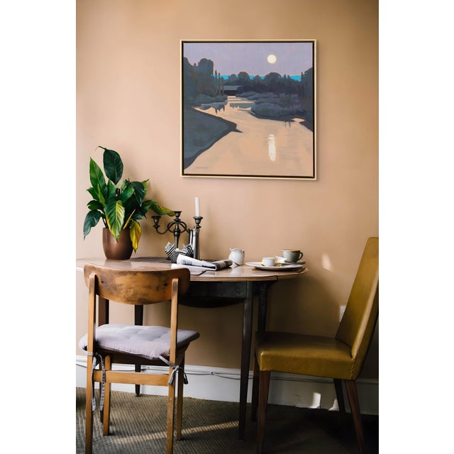 Moonrise Over The South Platte by Michael Magrin | Oil on linen depicting a river at moonrise. For Sale - Image 4 of 5