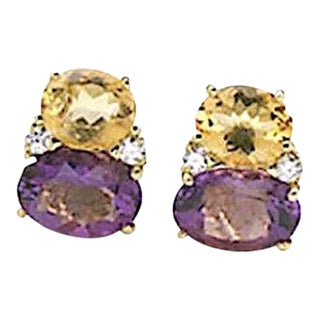 Christina Addison Large Gum Drop™ Earrings With Citrine and Amethyst and Diamonds - a Pair For Sale