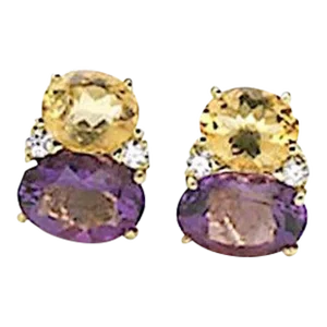 Christina Addison Large Gum Drop™ Earrings With Citrine and Amethyst and Diamonds - a Pair