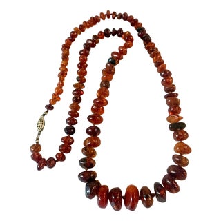 Vintage Baltic Amber Hand Knotted Beaded Necklace For Sale