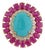 14k Yellow Gold 9.35ct Cabochon Turquoise Ruby & Diamond Halo Cocktail Ring Size 6 For Sale