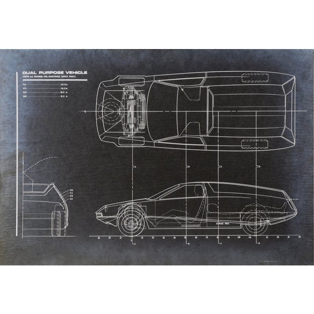 Design-quality blueprint of a concept vehicle by Edward T. Liljenwall (American, 1943-2010). Top and side views are...