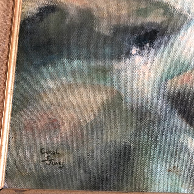 Original 16 x 20 painting on stretched canvas signed bottom left overall size with vintage original modernist frame with...